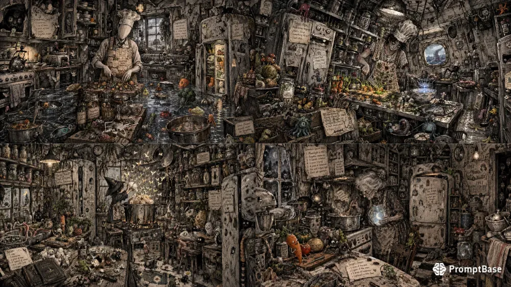 Dark Surreal Kitchen Doodle Artworks