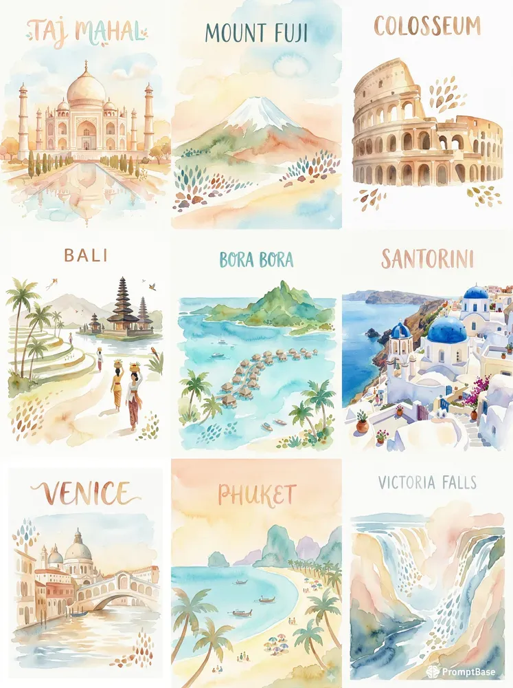 Soft Watercolor Travel Posters