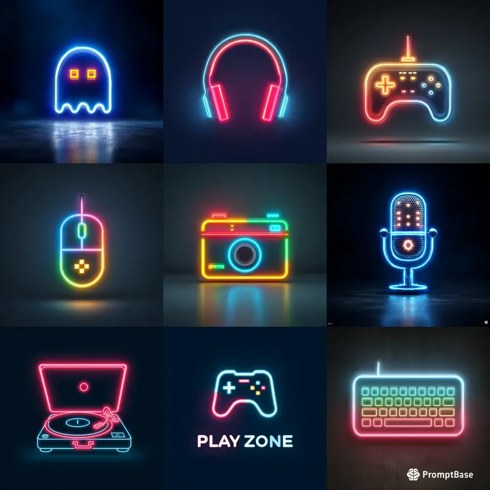 Minimalistic Neon Gaming Icons