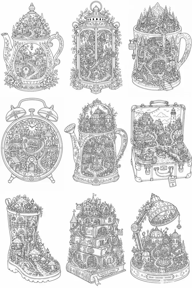 Miniature Hidden Worlds Coloring Pages