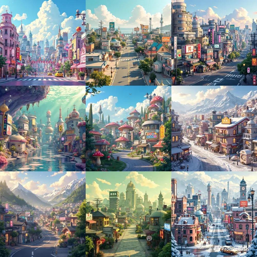 Cartoon Anime Cityscapes Adorable Worlds