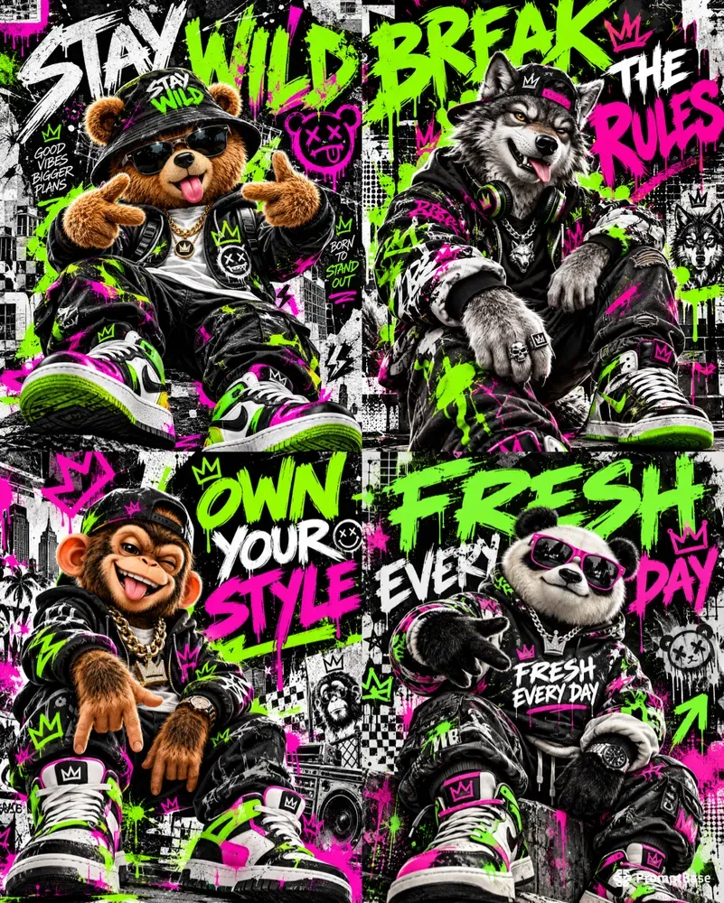 Neon Fuzzy Streetwear Posters