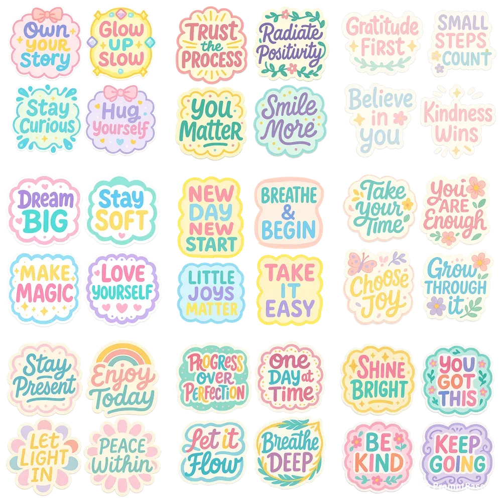 Cute Motivational Quotes Sticker Sets ChatGPT Image Prompt | PromptBase, image size:1000x1000