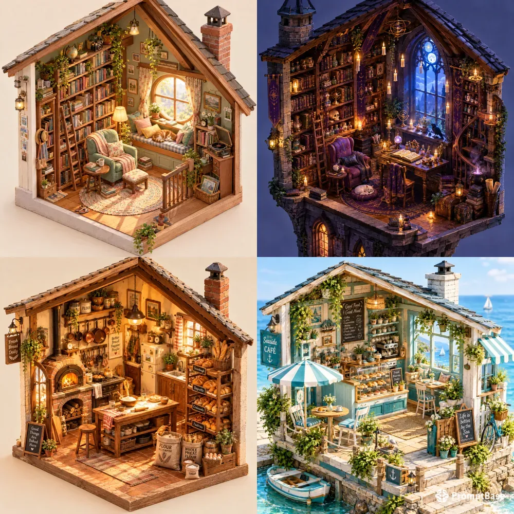 Cutaway Dollhouse Room Art