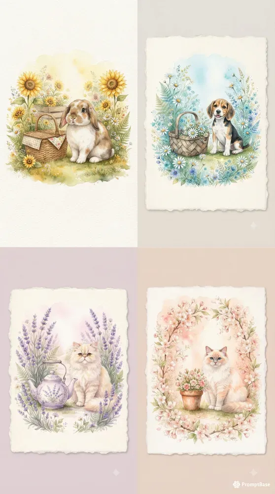 Watercolor Pet Card Illustrations