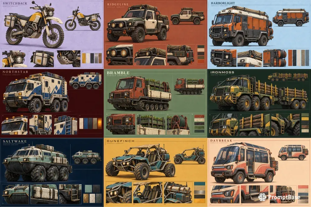 Survival Game Vehicle Concept Sheets