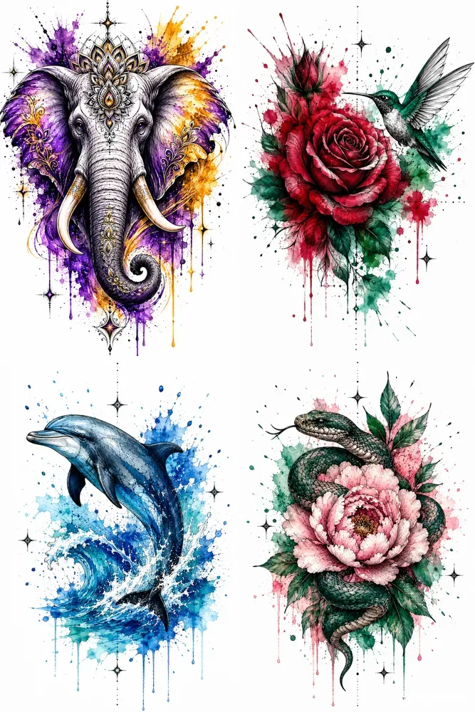 Watercolor Tattoo Flash Art Generator