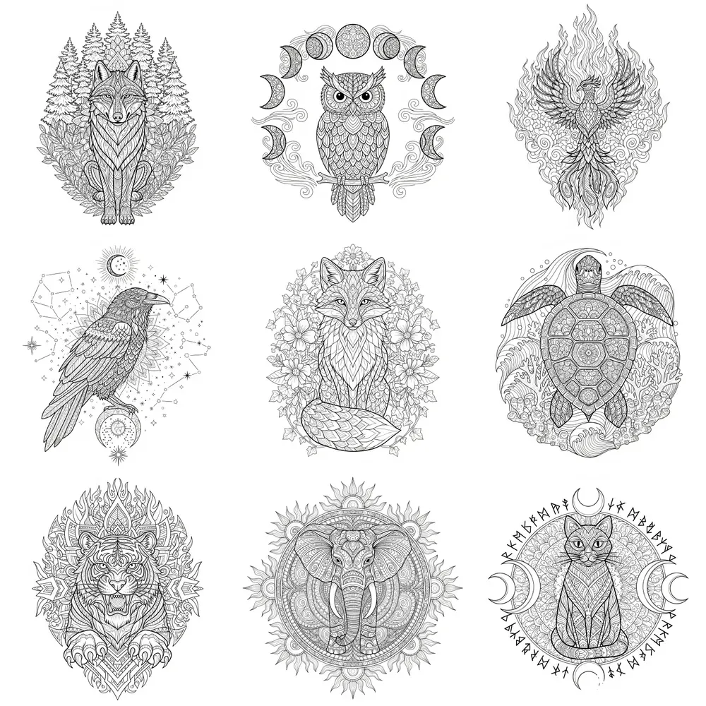 Zentangle Totem Animals Coloring Pages