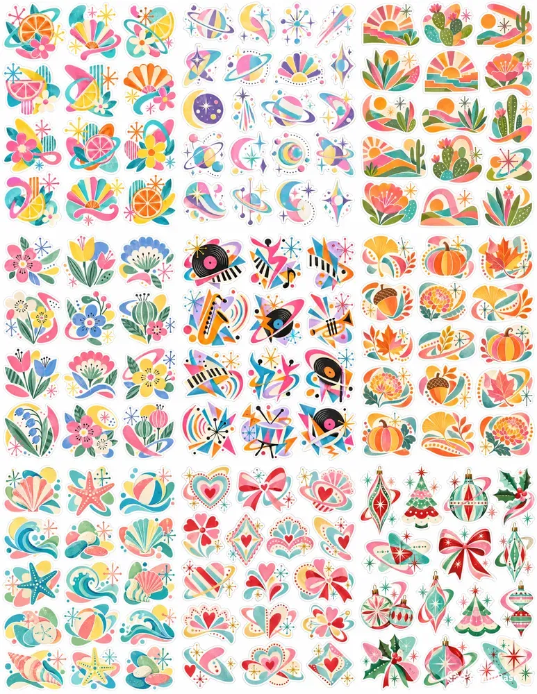 Mid Century Collage Stickers
