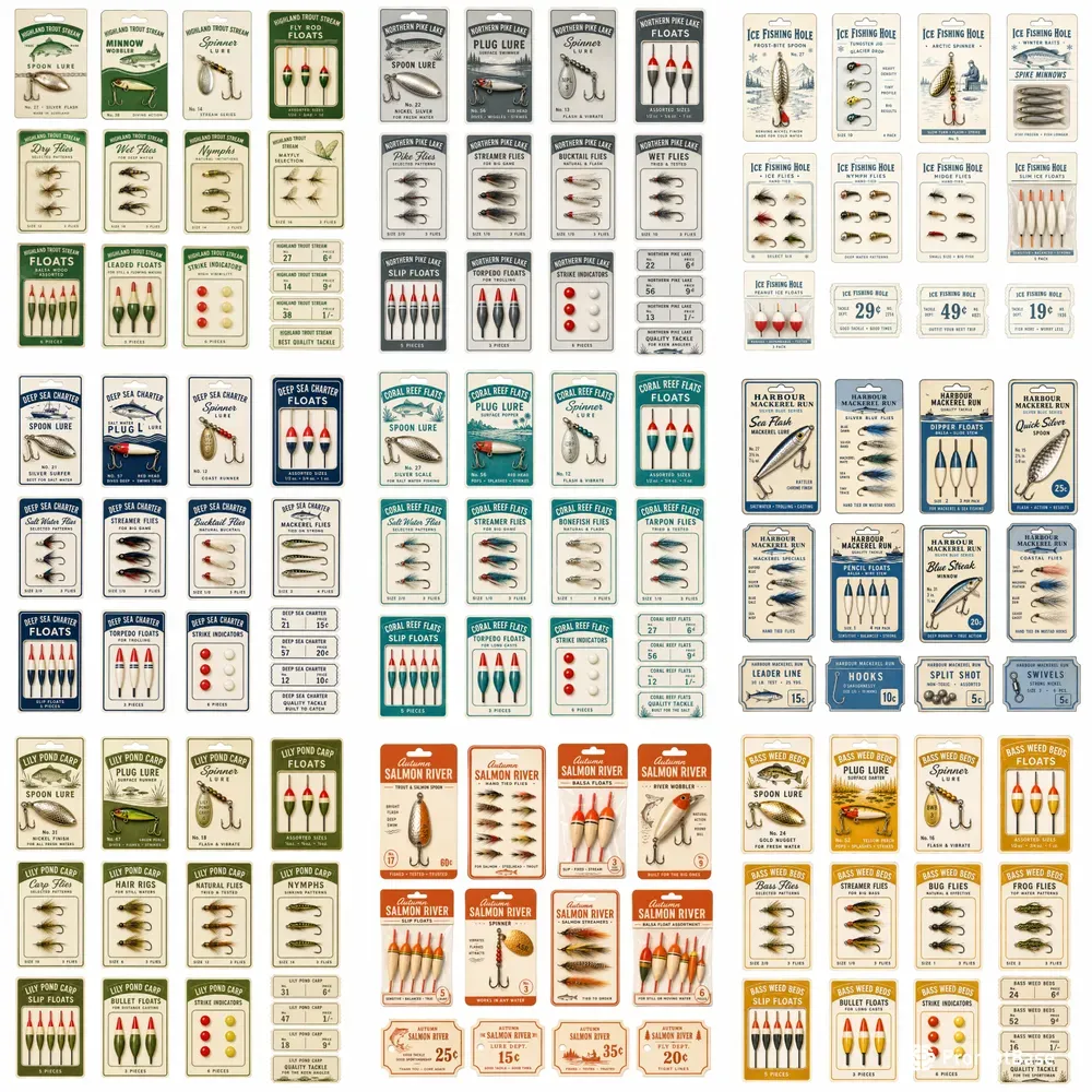 Fishing Tackle Card Cutout Sheets