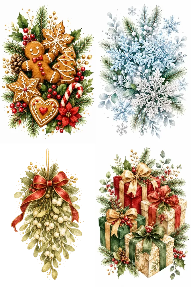 Elegant Christmas Botanical Clipart Art