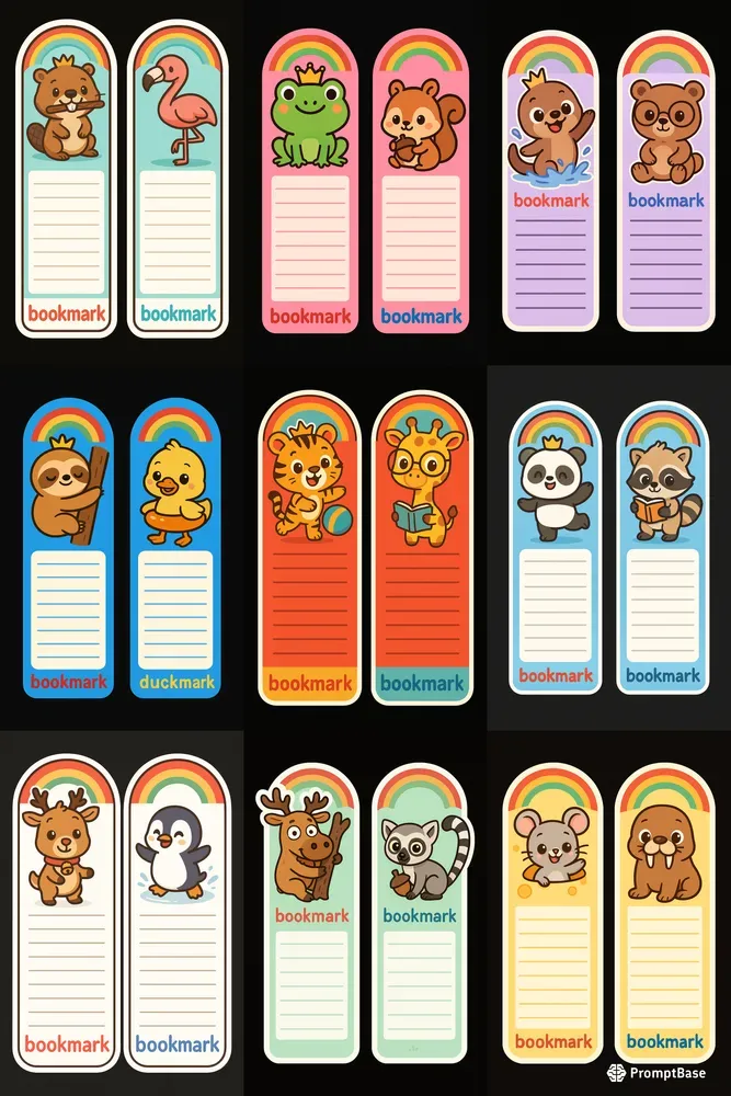 Animalthemed Cartoon Bookmarks