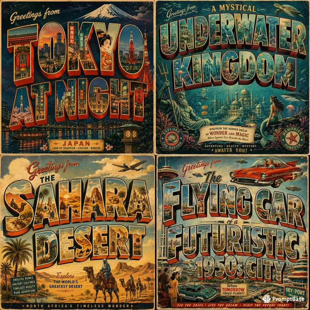 Vintage Illustrated Travel Letterings