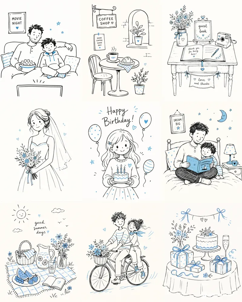 Simple Hand Drawn Doodle Cartoon Scenes