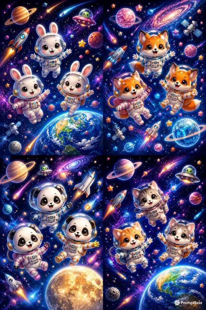 Cute Kawaii Space Adventure Art