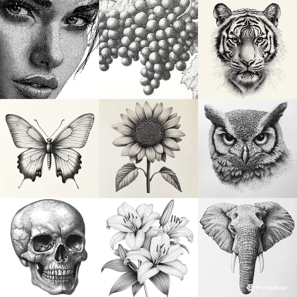 Stippling Art Monochromatic Designs