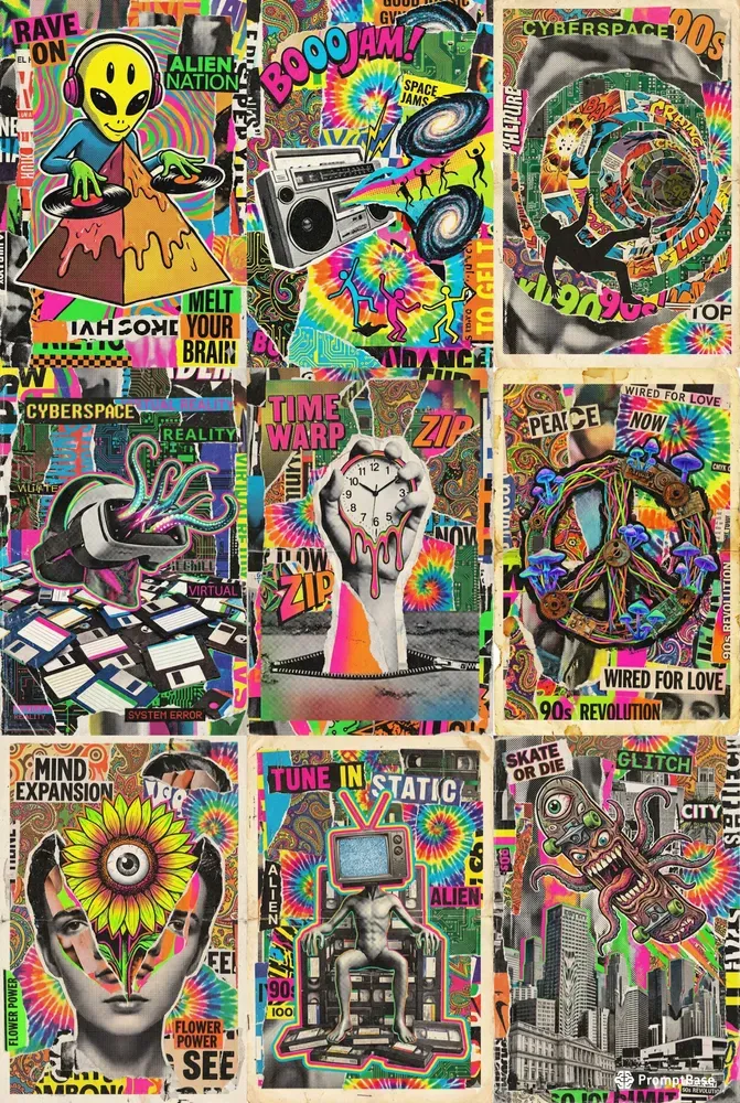 90s Grunge Halftone Collage Art