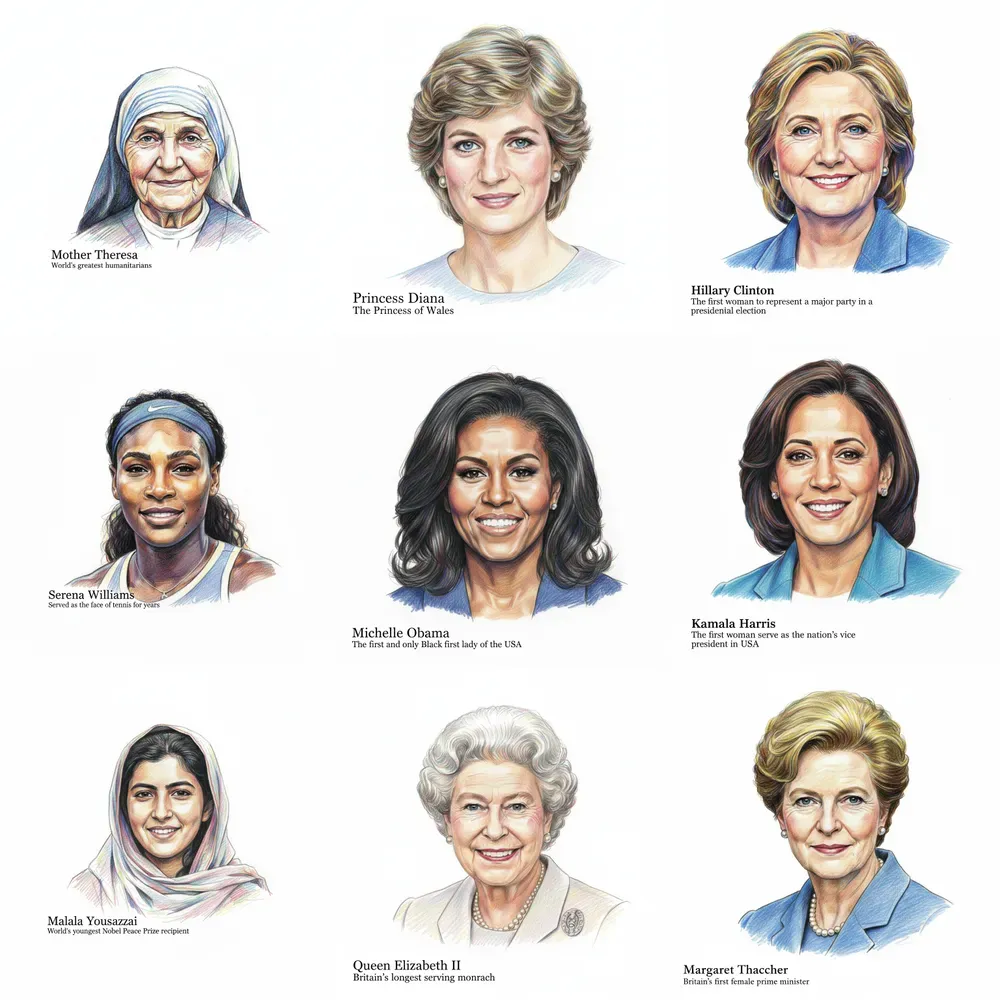 Colored Pencil Sketch Style Iconic Women