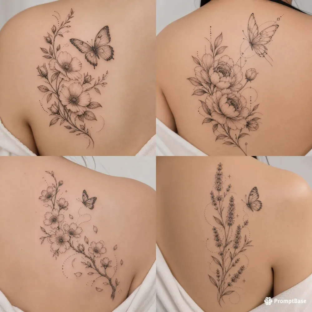 Delicate Floral Butterfly Tattoo Designs