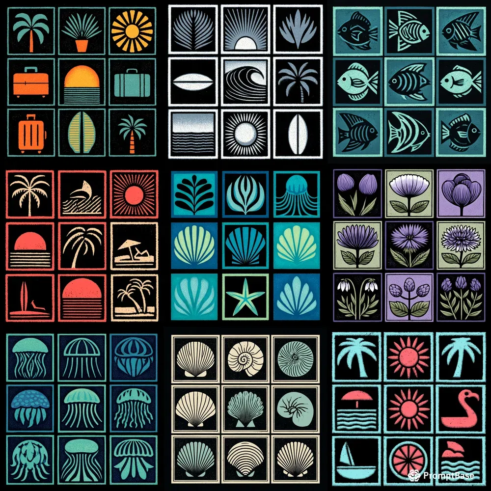 Summer Block Print Merch For Pod Designs