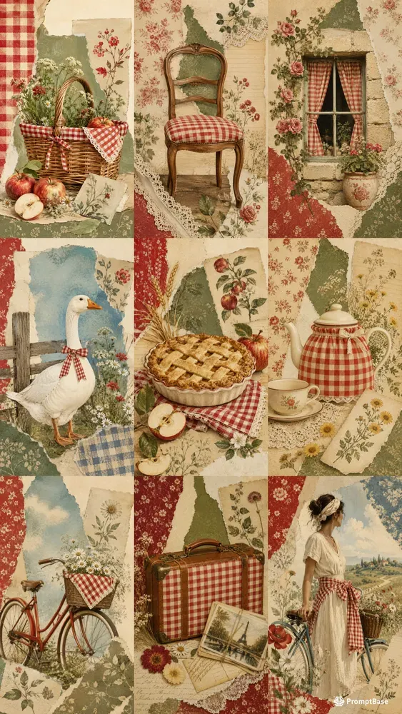 Red Gingham Pattern Artistic Collages
