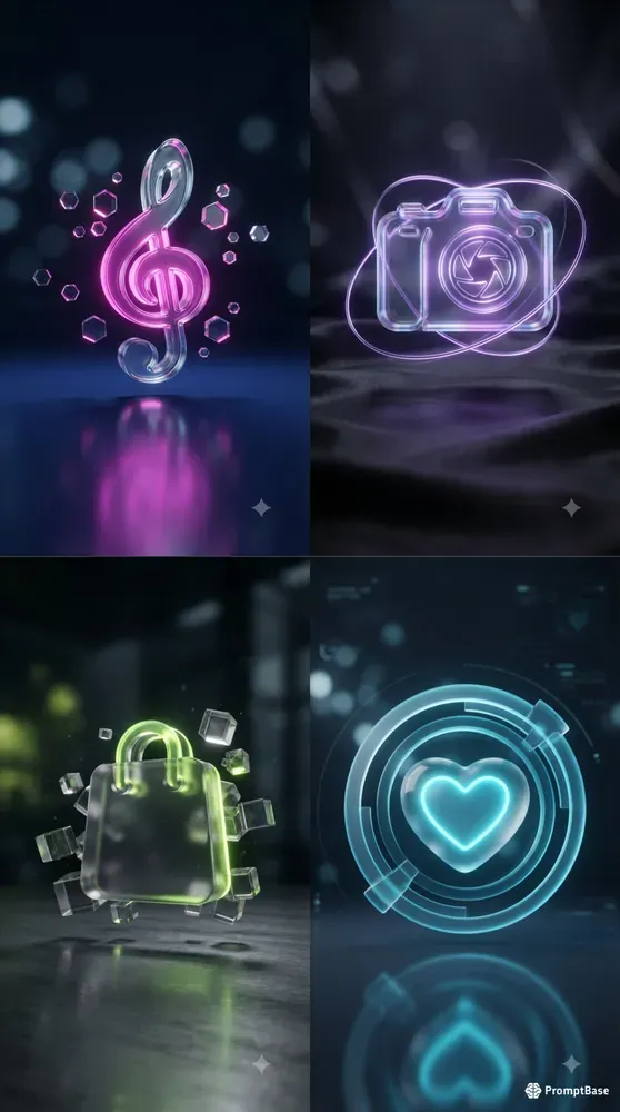 3D Glassmorphism Neon Floating Icons