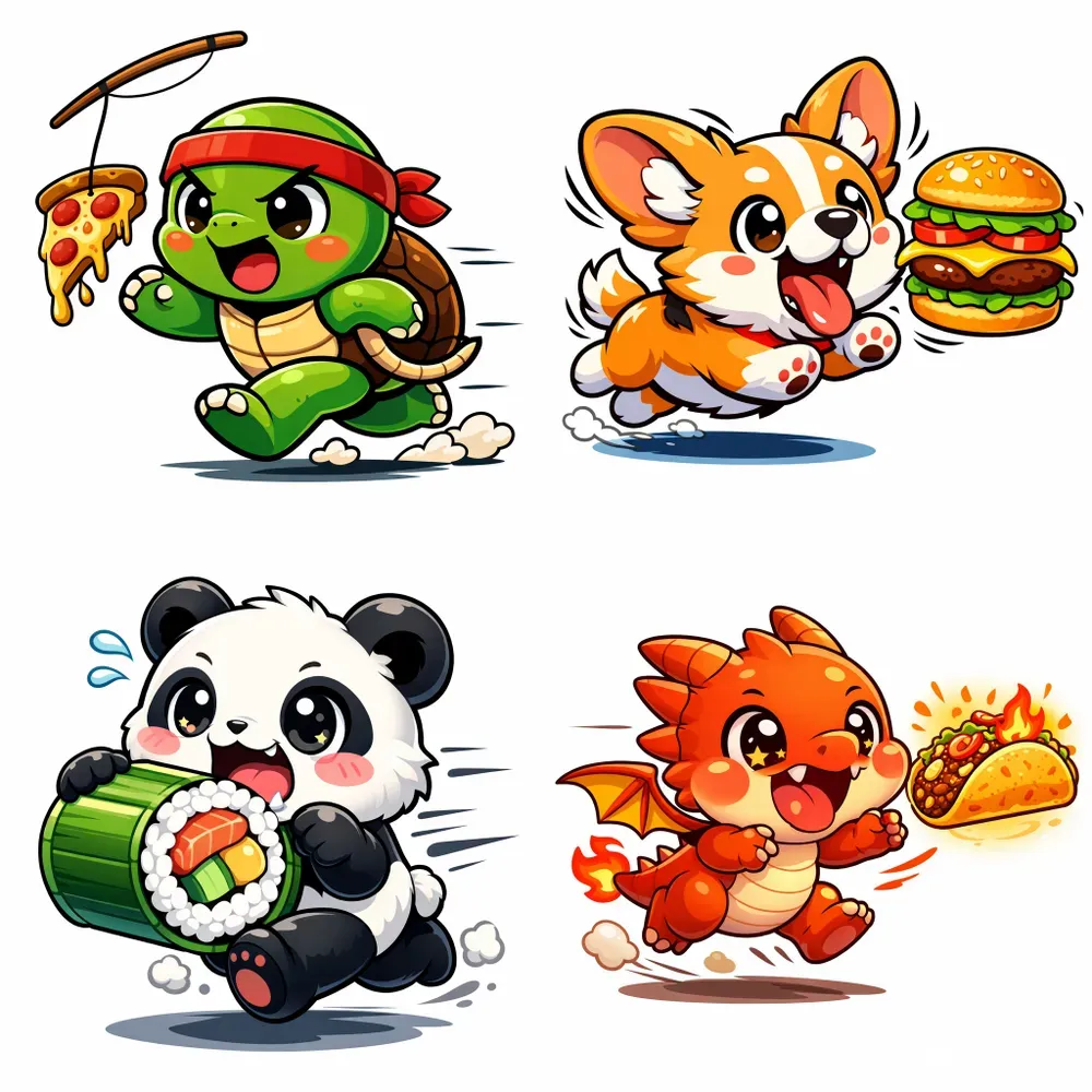 Funny Cartoon Animals Chasing Food