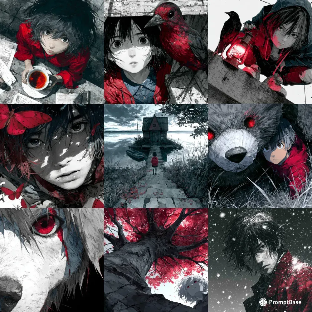 Moody Anime Paintings Crimson Accent