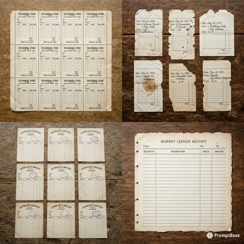 Vintage Receipt Ephemera Sheet Systems