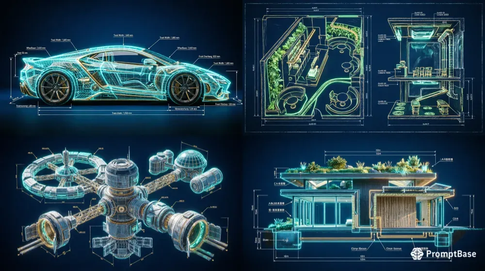 Cinematic Architectural Blueprints Neon