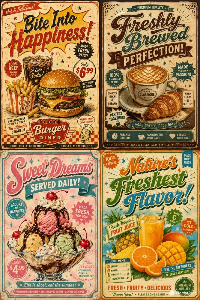 Retro Vintage Food Menu Posters
