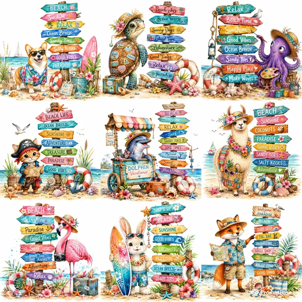 Seaside Signpost Whimsy Adventure Fun