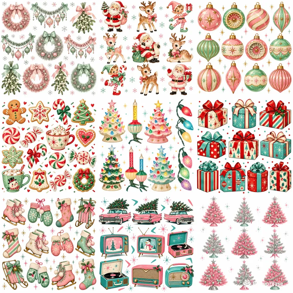 Retro Christmas Clipart Sheets For Etsy