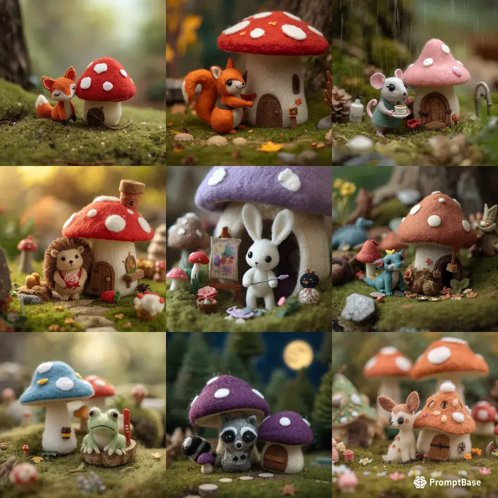 Whimsical Mushroom Village Creatures