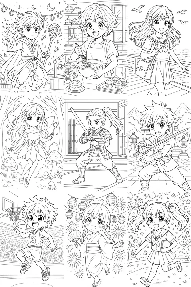 Anime Character Line Art Coloring Sheets