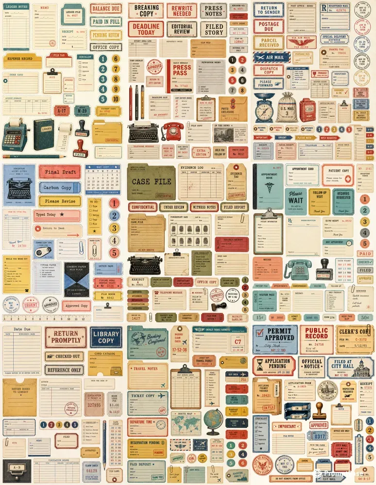Retro Office Ephemera Sheets