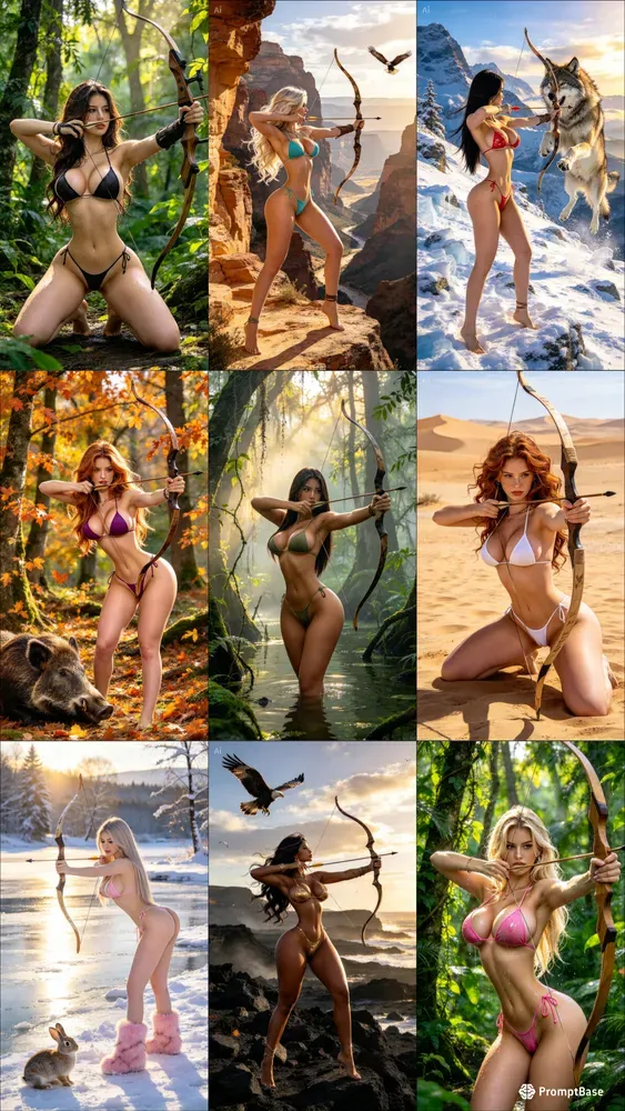 Forest Archer Bikini Girls Portraits