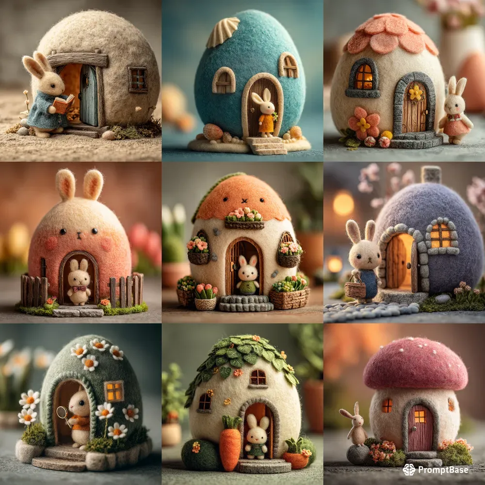 Tactile Easter Needlefelted Cottages