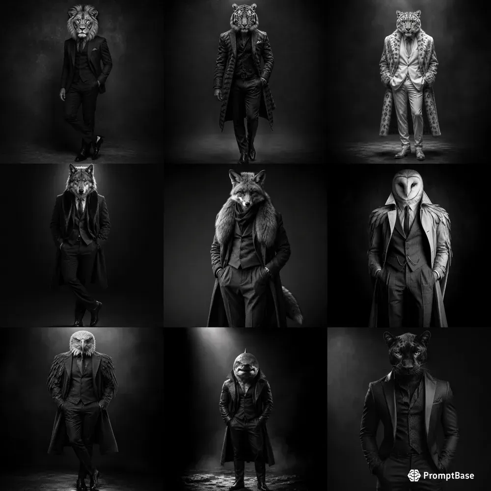 Animal Face Human Body Noir Portraits