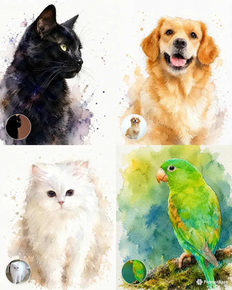Photo To Watercolor Pet Portraits