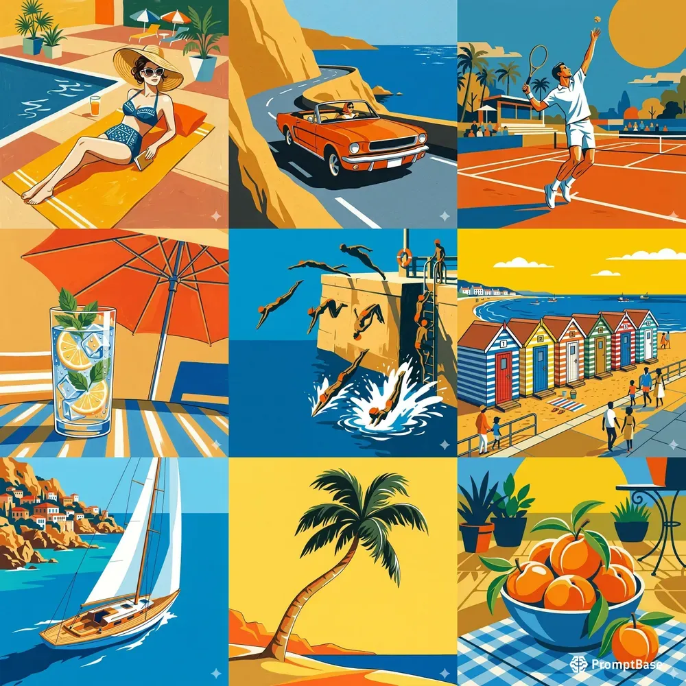 Midcentury Graphic Summer Illustrations
