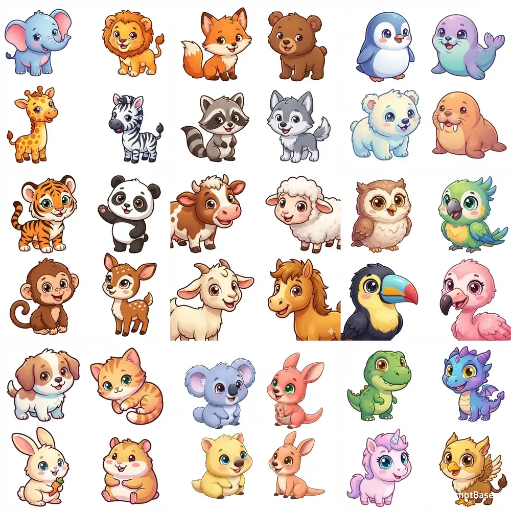 Colorful Cute Cartoon Baby Animals