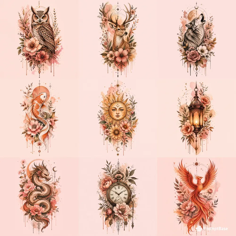 Boho Tattoo Flashes On Pink