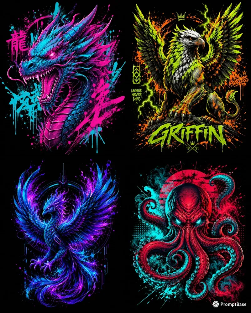 Neon Mythical Creature Tshirt Generator