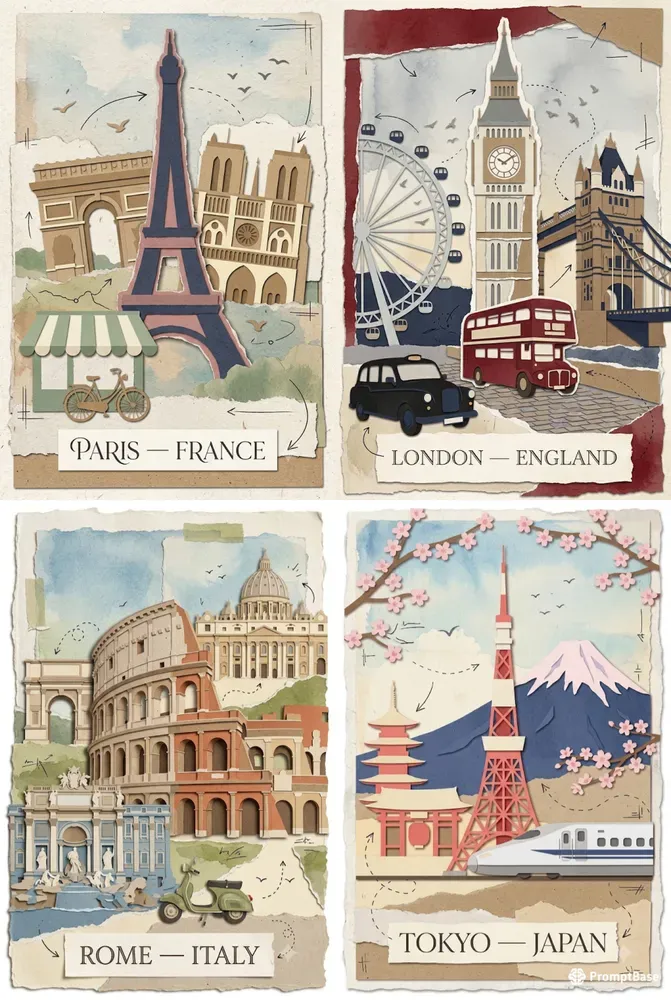 Handmade Cut Out Travel Posters
