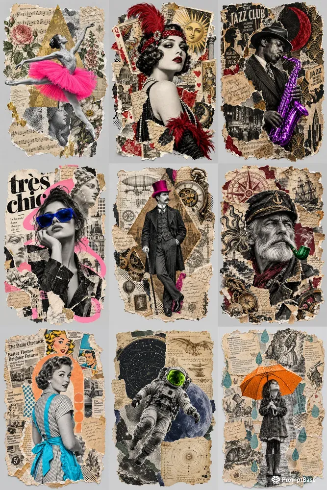 Selective Color Mixed Media Collages