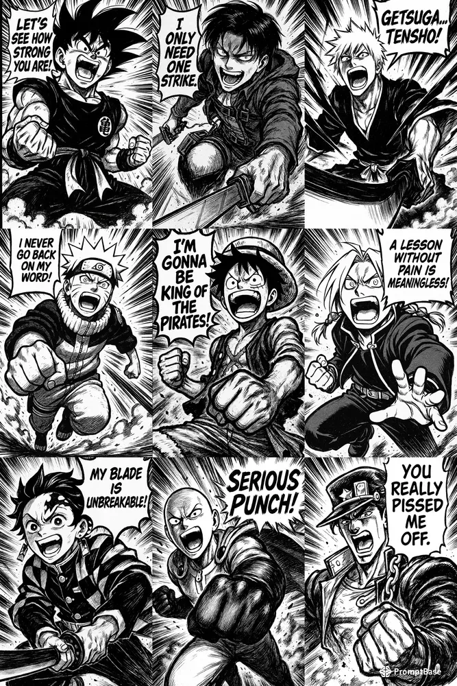 Dynamic Pose Manga Panels