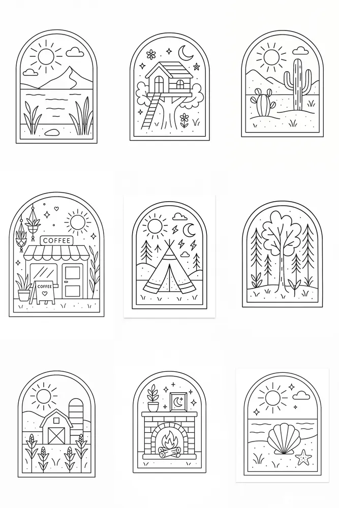 Minimalist Boho Chic Coloring Book Pages