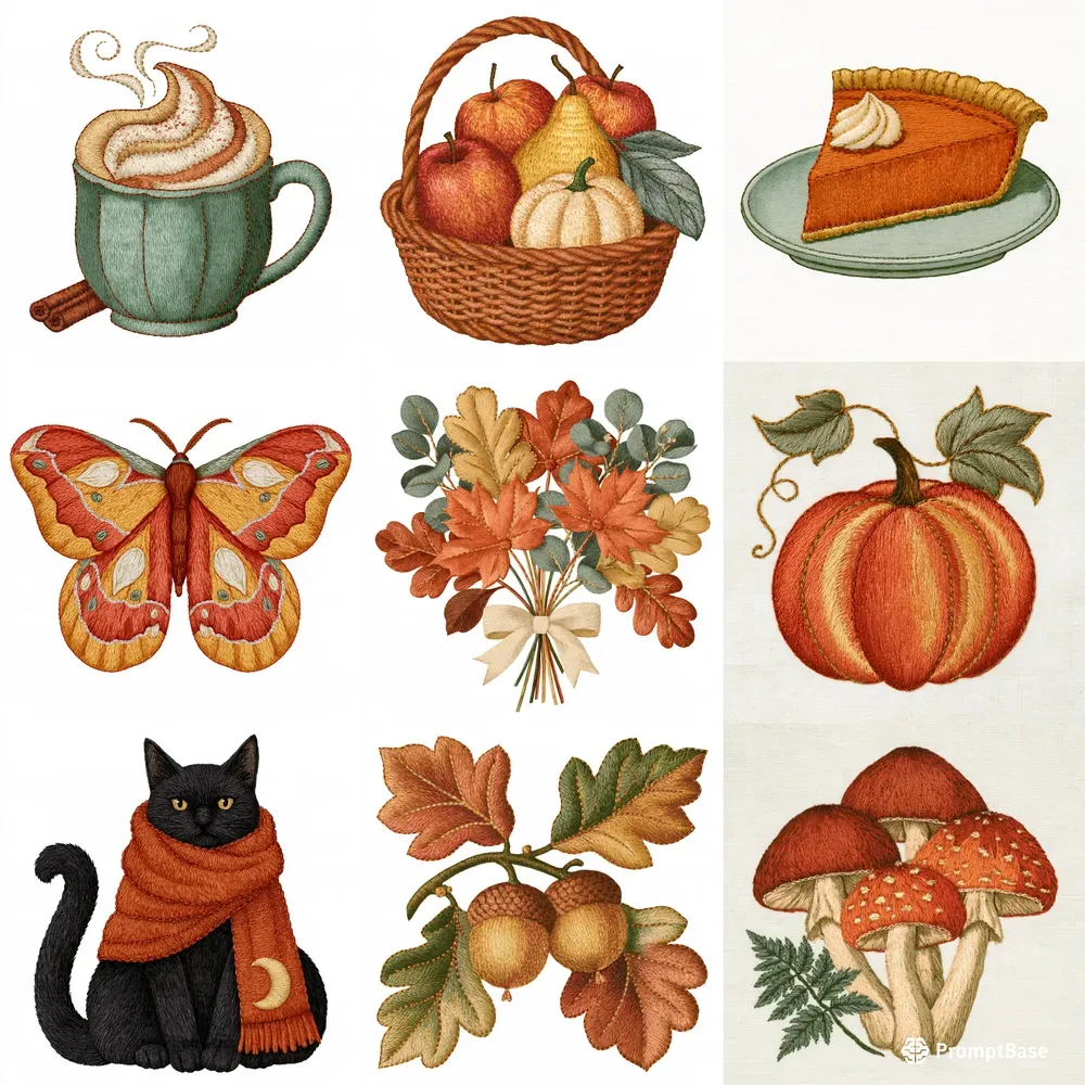 Autumn Embroidery Effect Cliparts