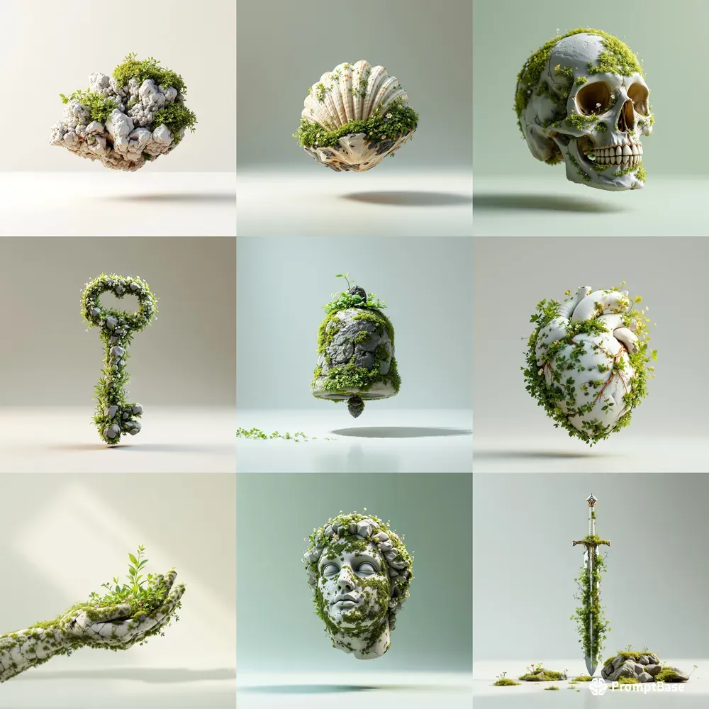 Floating Moss Rocks Organic 3D Design